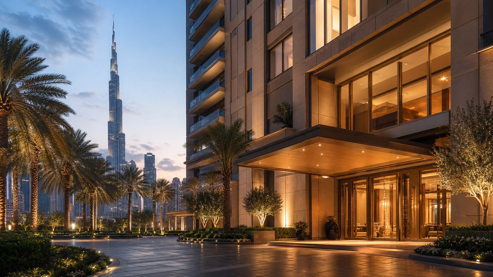 Contemporary Downtown Dubai residence at twilight